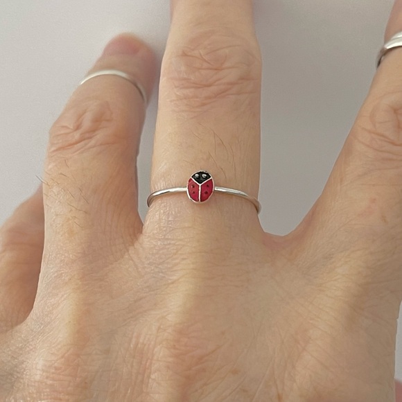 Sterling Silver Tiny Ladybug Ring, Silver Rings, Love Bugs, Good Luck, Insects - Picture 13 of 13